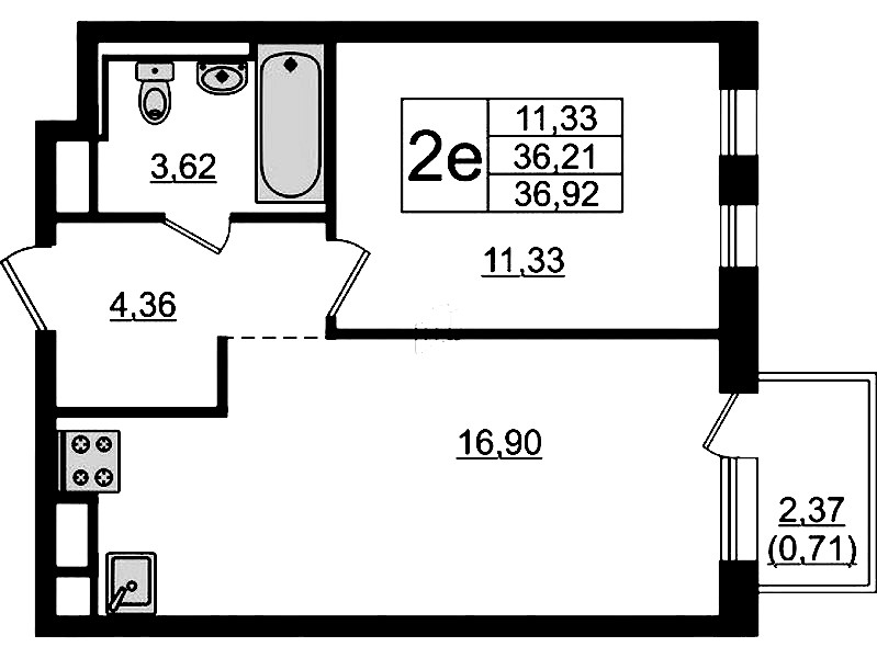 1-комнатная квартира 36.92 м², 7/12 эт., ЖК «Новые Лаврики»